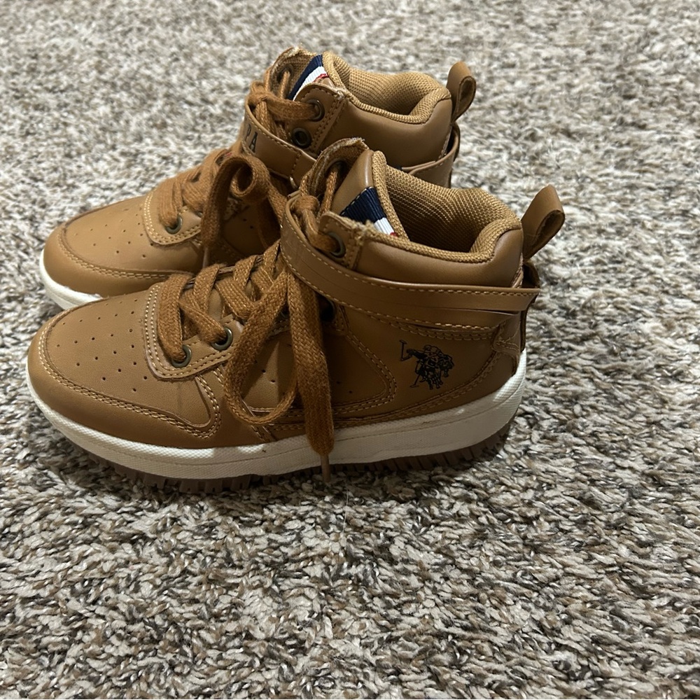Ralph Lauren Kids' Brown High-Top Boots with Navy & Red Accent - Picture 2 of 3